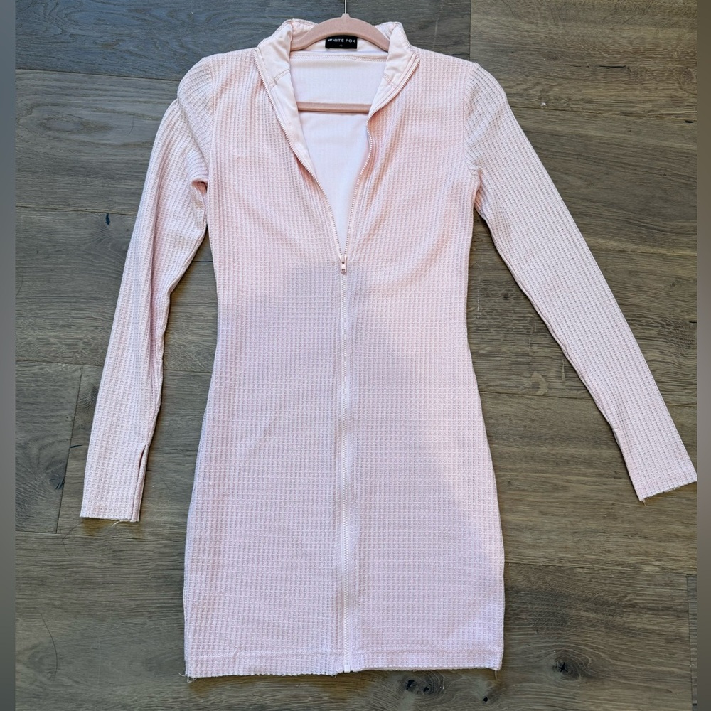 White Fox long sleeve mini in baby pink